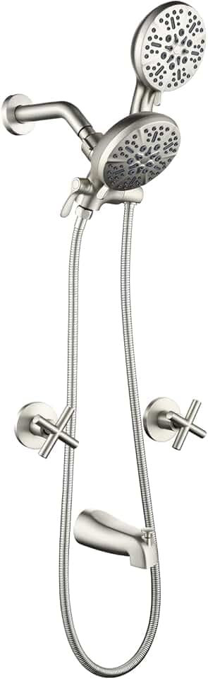 2 Handles Shower Faucet Set with Tub Spout Bathtub Shower Faucet Combo Set Shower System Complete Tub and Shower Trim Kit Brushed Nickel Wall Mounted Shower Fixtures
