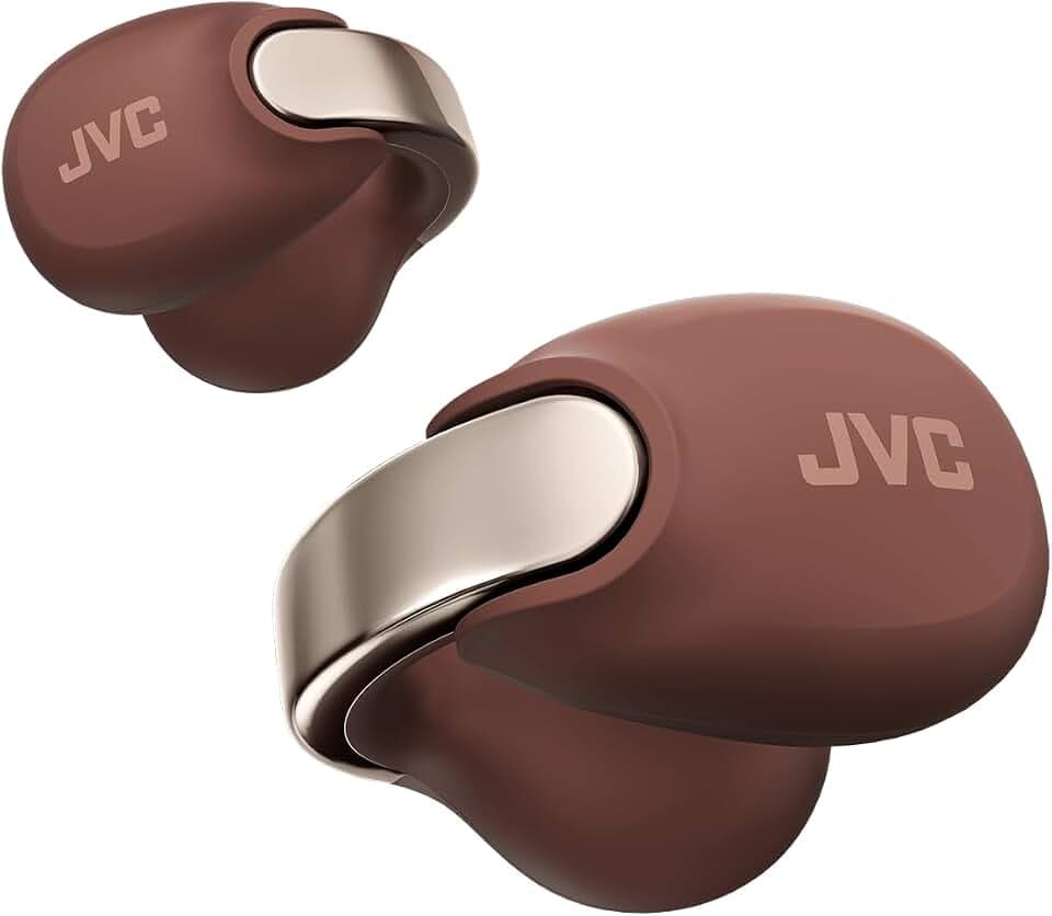 JVC NEARPHONES HA-NP1T-T True Wireless Earphones in Jewellery Design, Comfortable Fit, Quick Charge Function, Multipoint Connection, Bluetooth 5.3, 24 Hours Battery Life, App - Chestnut Brown