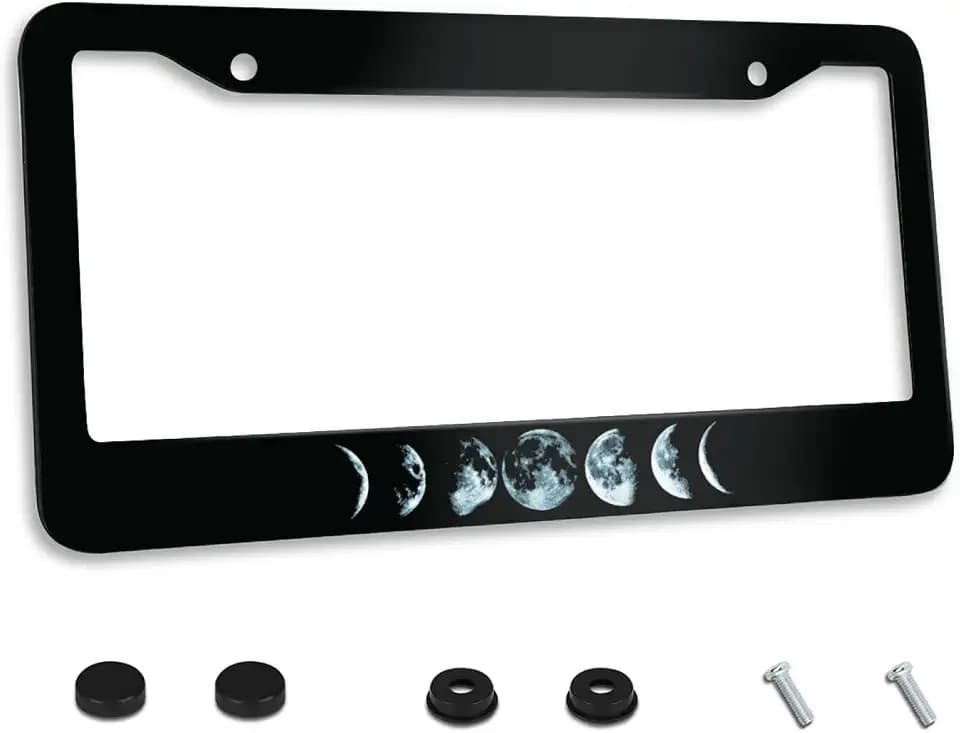 Moon Phase Change License Plate Frame Stainless Steel 2-Holes with Screws