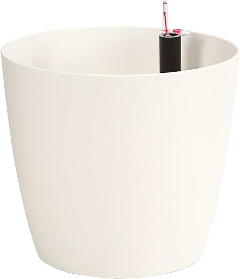 Dehner Pflanztopf Mila mit Selbstbewässerungs-System, Ø 30 cm, Höhe 26 cm, Kunststoff, weiß