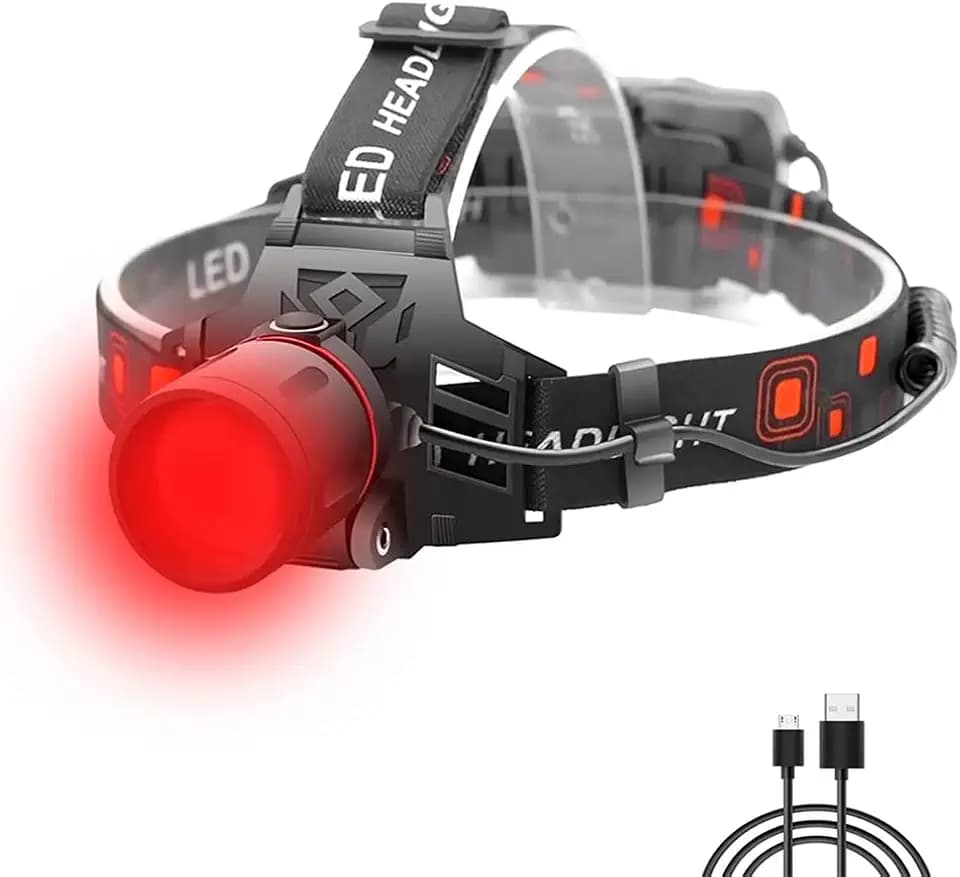 Stirnlampe Rotlicht, 1000 Lumen Kopflampe Rot Licht Extrem Hell Stirnlampe LED Wiederaufladbar mit Rotlicht Zoombar Outerdo Stirnlampe Rot für Jagd Nachtsicht Astronomie