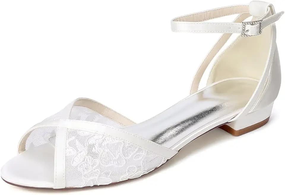 Lace Wedding Flats for Bride Open Toe Wedding Sandals Bridal Shoes Flat Wedding Shoes for Bride