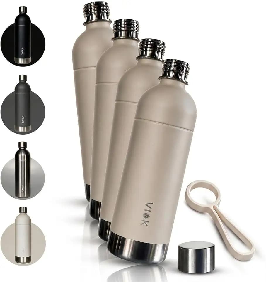 Flasche für Aarke Carbonator 3 & 2, Smeg, Brita SodaOne, Sodapop Cooper & Philips GoZero – 1,3L Edelstahl Trinkflasche, spülmaschinenfest, Alternative Aarke Flasche - mit Tragegriff (4, Sand)