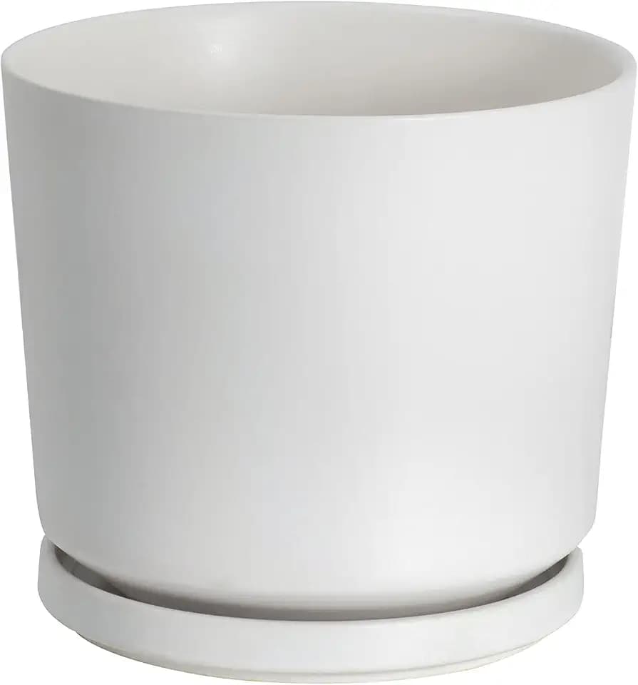 Ekirlin 7 inch Plant Pots,Ceramic Flower Planters Indoor,Modern Succulents Containers with Drain Hole Saucer,Decorate Home,Office & Outdoor (White)