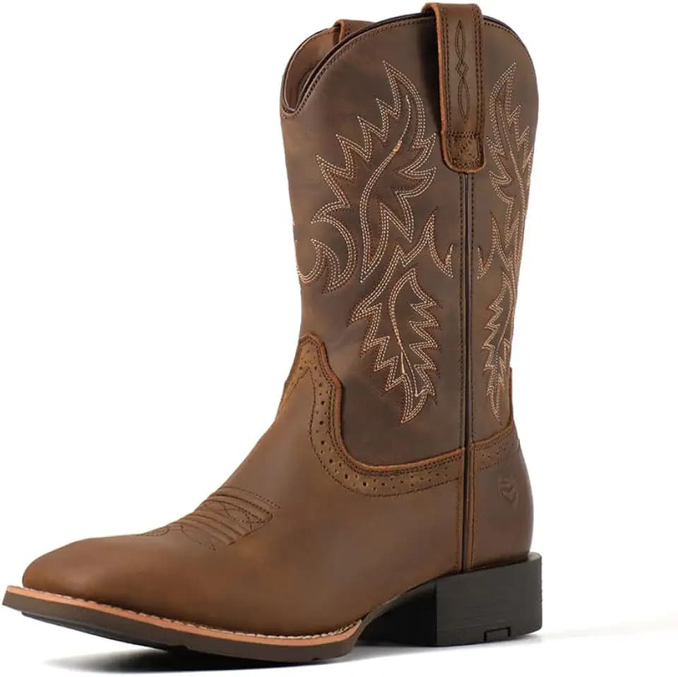 SUREWAY Cowboy Boots For Men, 10 Inch Pull on Square Toe Western Boot