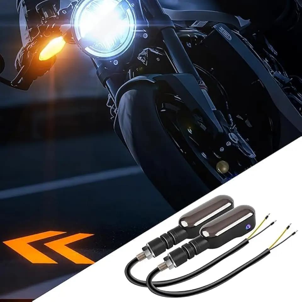 Motorcycle Led Turn Signal Lights Projector, Motorcycle Front Rear Led Blinkers Signal Light Indicator with Arrow Pattern Projection on Ground and Amber Flashing Sync, Oval Shape-2 Pack