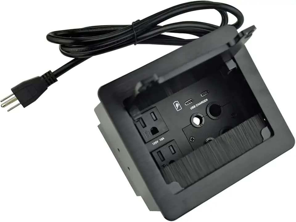 Conference Table Power Hub，Tabletop Brush Cable Cubby Connectivity Box with 2 AC Power + 2 USB-C Charger(33W) + 4 Cable Holes with 5.58ft Power Cord for Conference Office (C+C)