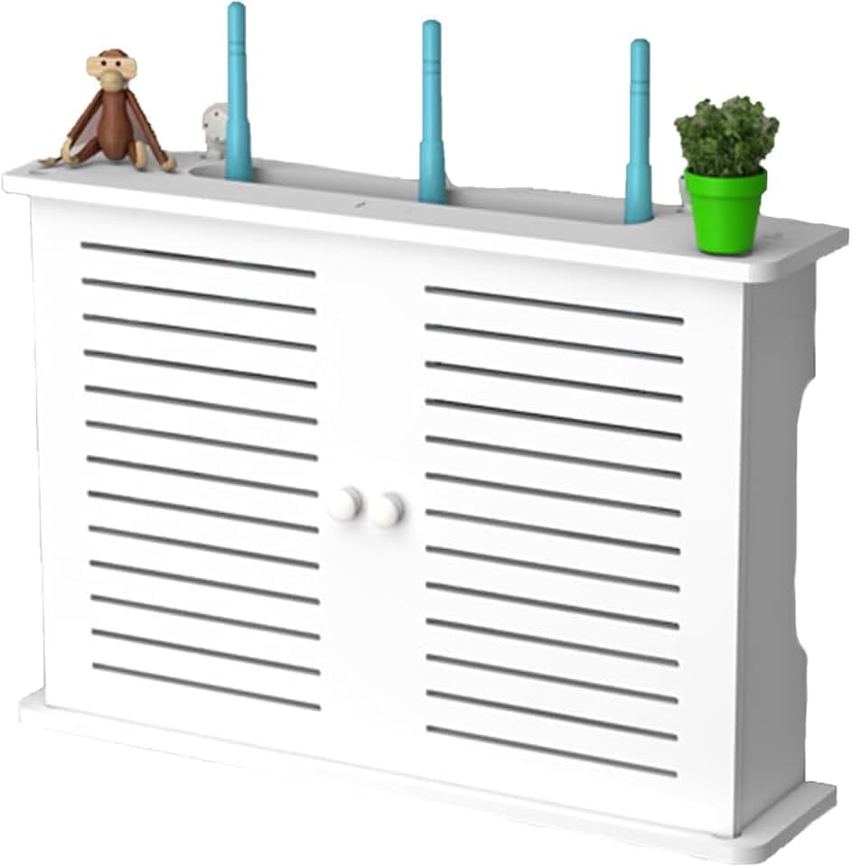 Router Aufbewahrungsbox Wand,WLAN-Router Regal Wandmontage Aufbewahrungsregal Verstecken Wandbehänge TV Kabel Verstecken Box WiFi-Aufbewahrungsbox Rack,Wand Aufbewahrung für Zuhause (Doppeltür)