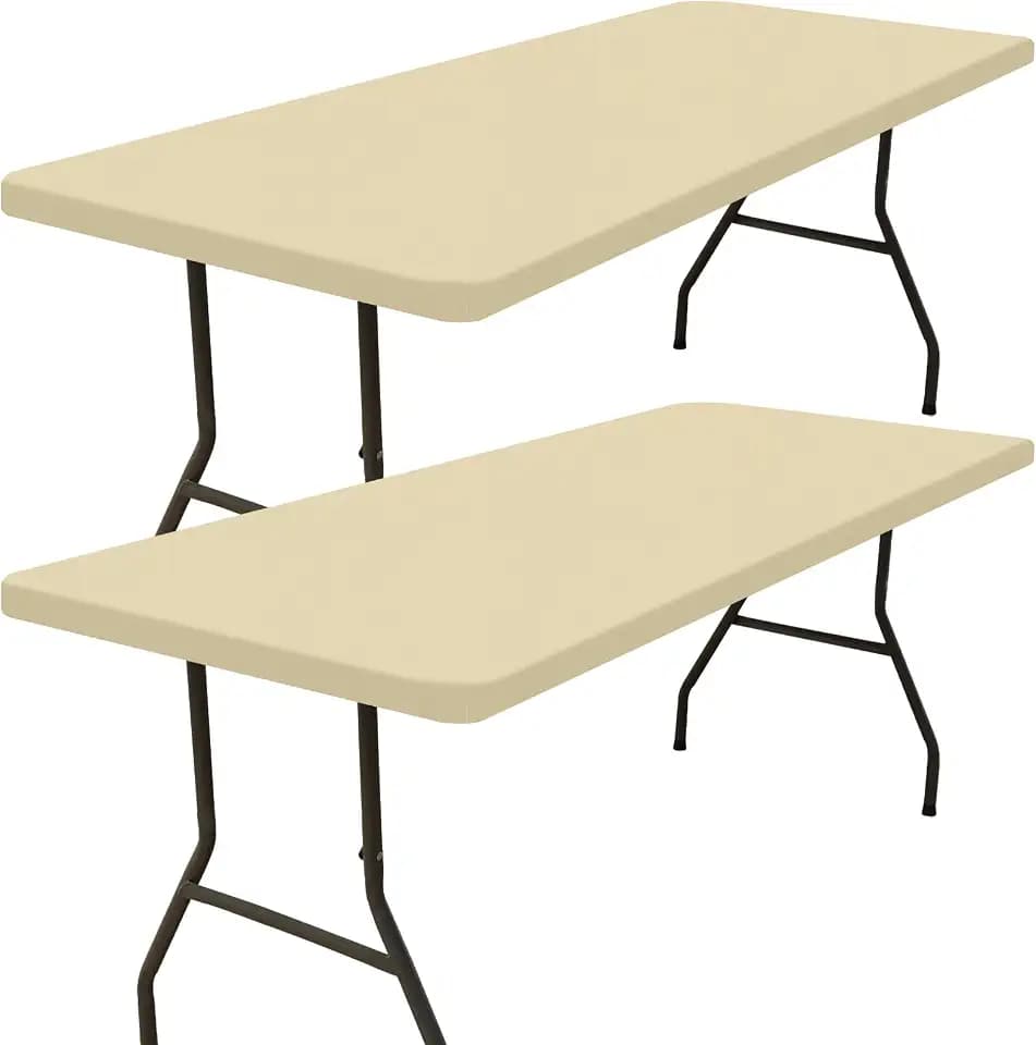 Smiry 2 Pack Rectangle Picnic Table Cloth, Waterproof Elastic Fitted Tablecloths, Washable Polyester Rectangular Patio Table Cover for Camping, Indoor and Outdoor (Champagne, 30"x72")