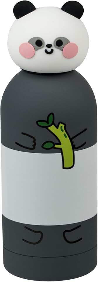 Trinkflasche, Thermosflasche, Wasserflasche, Thermosflasche aus Edelstahl, BPA-frei, 350 ml, Silikondeckel, Kinder, Jungen, Mädchen, Geschenkidee, schwarz/weiß mit Pandas