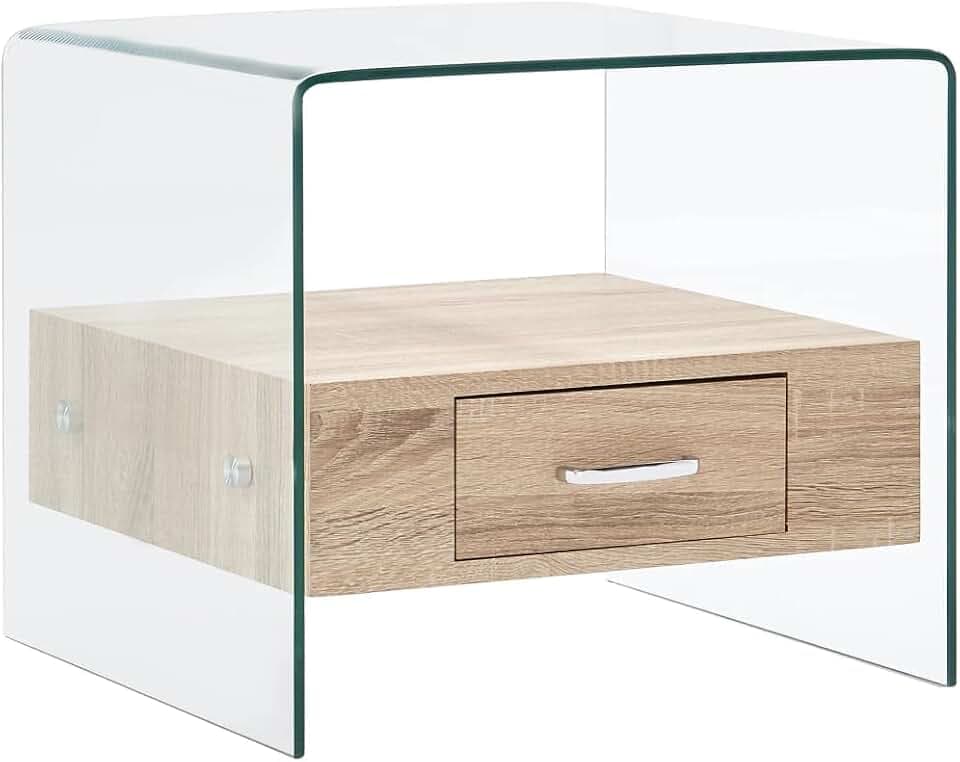vidaXL Couchtisch mit Schublade, 50 x 50 x 45 cm, Hartglas
