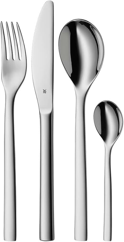 WMF Nuova Besteckset für 1 Person, 4-teilig, Monobloc-Messer, Cromargan Edelstahl poliert, spülmaschinengeeignet