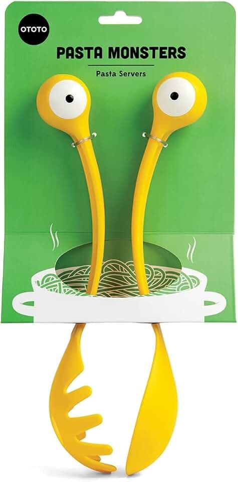 OTOTO Pasta Monster Spaghetti Besteck Salatbesteck - Lustige BPA-Freie Küchen Gadgets - 100% Lebensmittelecht Löffel & Gabel Küchenhelfer Set - Servierbesteck Salat & Pasta - 30 x 8,5 x 5,5 cm