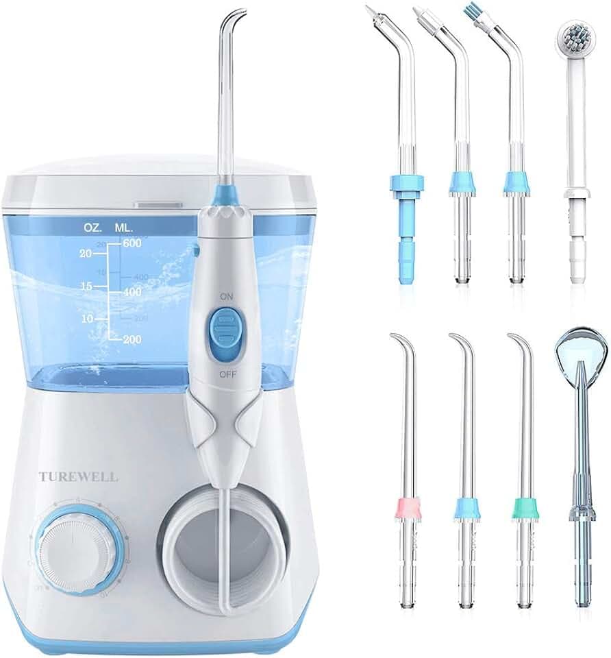 TUREWELL Munddusche,Elektrische Zahnzwischenraumreiniger mit 10 Druckstufen und 8 Düsen,IPX7 Wasserdicht Oral Irrigator, 600ML Wasser Flosser für Zuhause(Weiß)