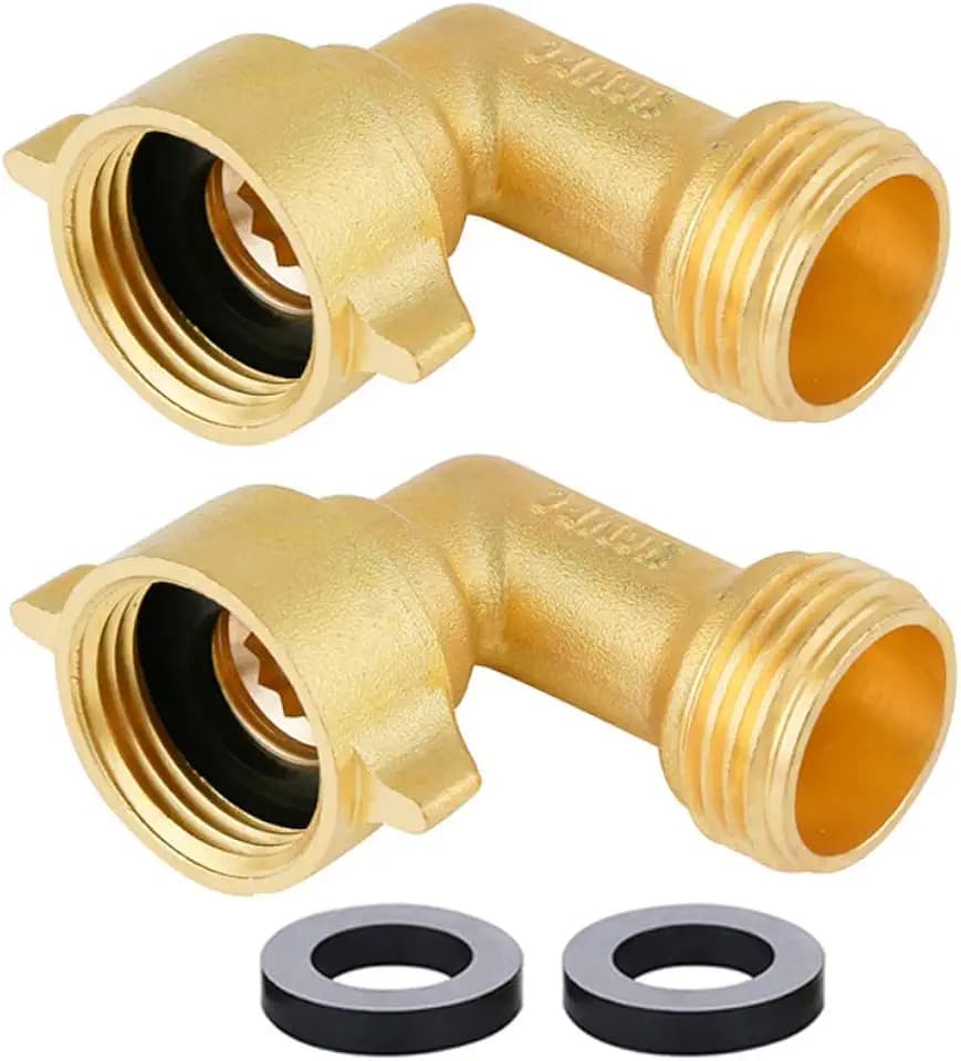 Garden Hose Connector 90 Degree Brass Garden Hose Elbow Solid Brass Adapter (2Pcs)+ Extra 4 Pressure Washers
