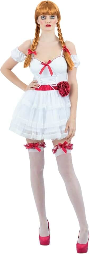 Smiffys 81003 Annabelle Minikleid Kostüm, Damen, Weiß & Rot