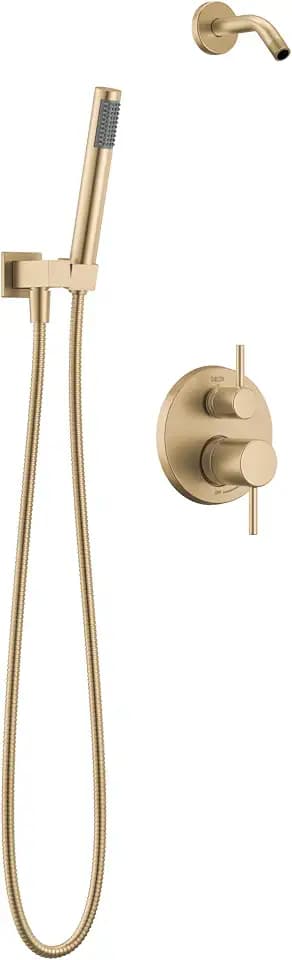 Delta Modern Round Shower System Faucet Set, Brushed Gold Shower Head and Handle Set, Valve Trim Kit, Champagne Bronze T342704-CZLHD (Valve and Head Not Included)