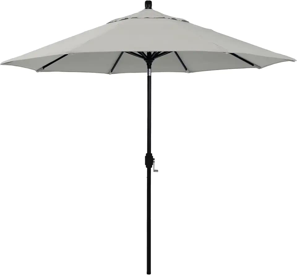 California Umbrella 12-Year-Non-Fading, 9Ft Premium Sunbrella Patio Umbrella, Hand-Crank, Button-Tilt, Black Frame, Granite Fabric