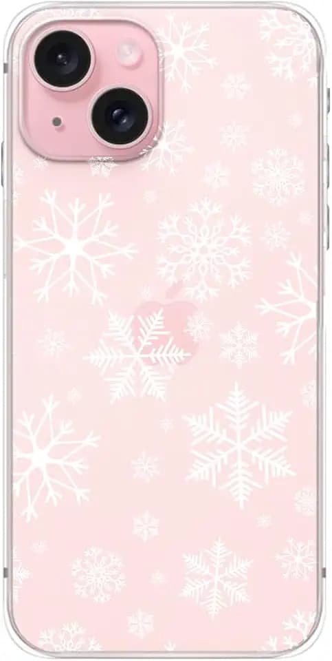 Compatible for iPhone 15 Case, Cute Christmas Pattern with Winter Snowflakes Design Transparent Soft TPU Protective Clear Case 6.1 inch (Big Snowflakes)