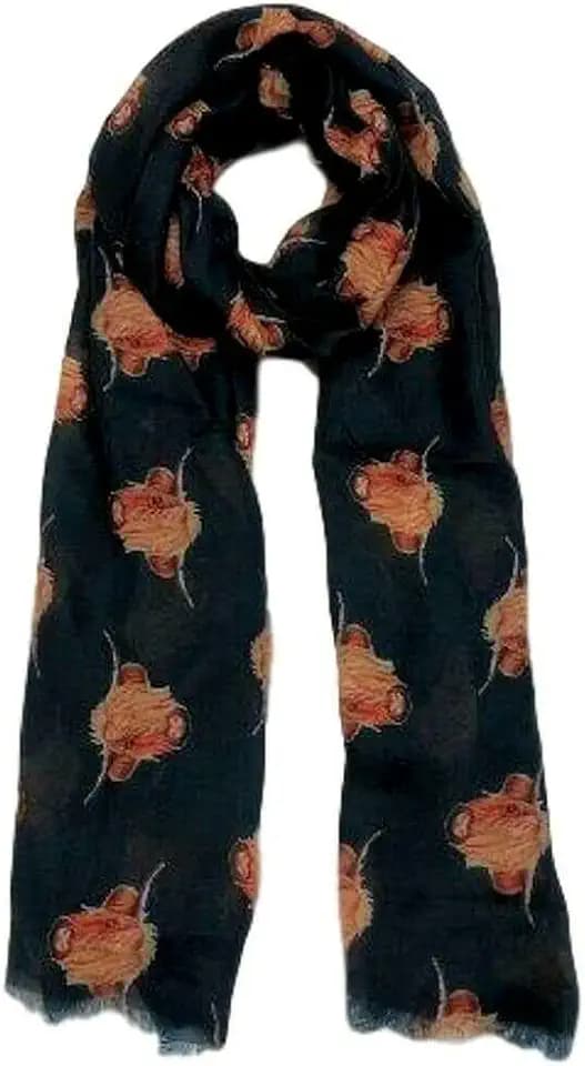 Kuh Schal Damen Highland Kühe Rinder Schwarz Kaschmir Mischung Leicht Schal Niedlich Wrap, Schwarz , 42