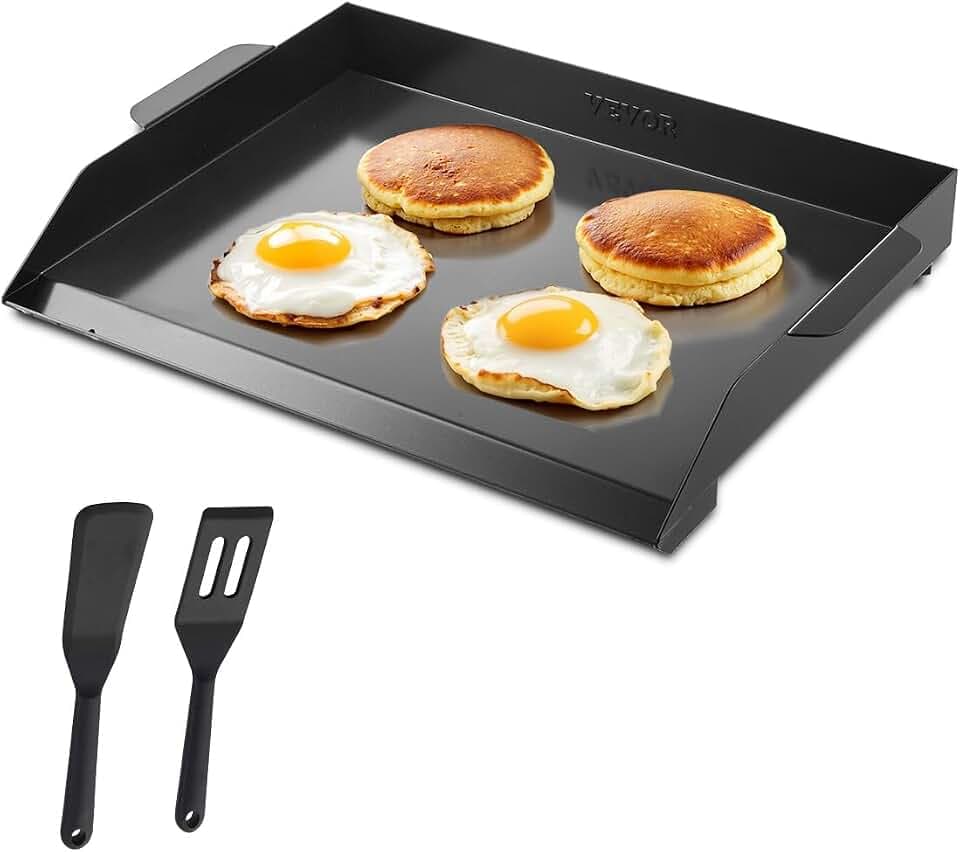 VEVOR Grillplatte Grillpfanne Karbonstahl universelle rechteckige Platte (502 x 370 mm) mit flacher Oberseite, Gasgrill-Grillplatte für BBQ-Grill Teppanyaki, tragbares Familienkochgeschirr mit Griff