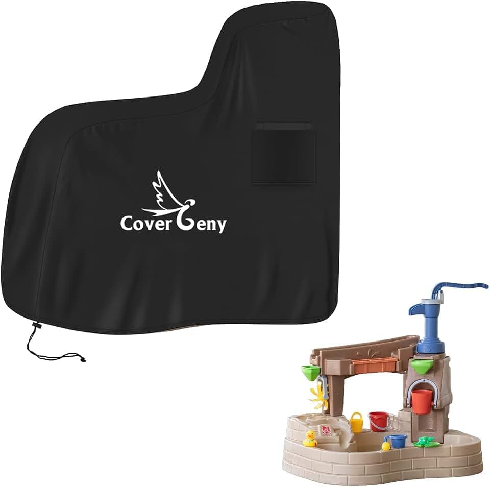 Kids Water Table Cover Fit Step2 Pump & Splash Discovery Pond Water Table, Waterproof Dustproof Anti-UV Outdoor Kids Water Toys with Windproof Adjustable Drawstrings, Cover only (40"x 30"x38")