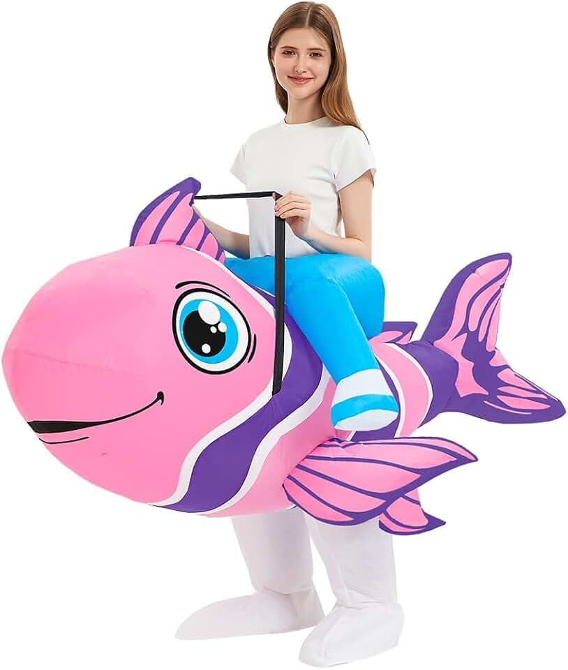 FXICH Aufblasbares tropisches Fischkostüm für Frauen und Männer, Cosplay-Party für Erwachsene, Aufsitzkostüm für tropische Fische, Aufblas hai kostüme für Halloween