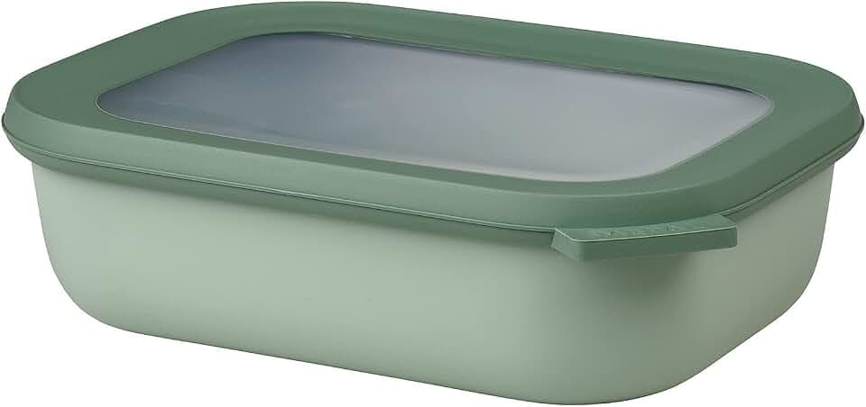 Mepal Multi Bowl Cirqula Rectangular - Mikrowellen Geschir - Geeignet als Luftdichte Aufbewahrungsbox für den Kühlschrank, Mikrowellengeschirr & als Frischhaltedosen - 1000 ml - Nordic sage