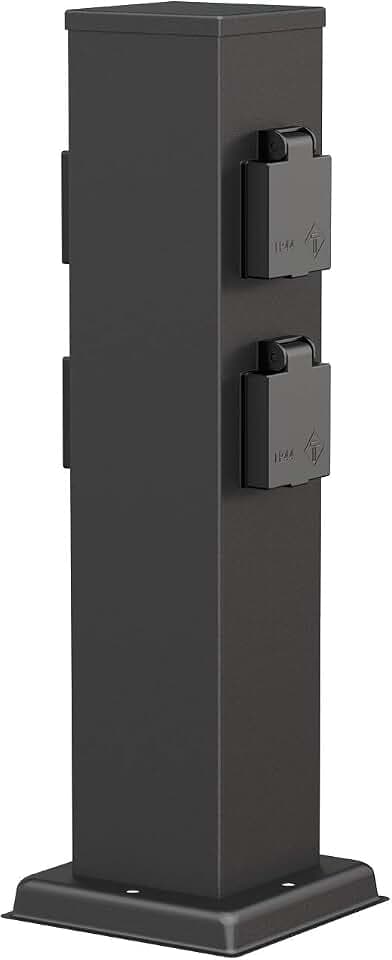 ledscom.de Garten Steckdosensäule Polly für außen, IP44, 4-Fach, Edelstahl, schwarz, eckig, 40 cm