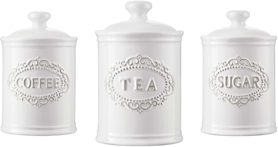 Ceramic Canisters Sets For The Kitchen Canisters For Countertop Set of 3 Airtight Coffee Canisters For Ground Coffee Sugar Storage With Lids Farmhouse Containers for household or kitchen use