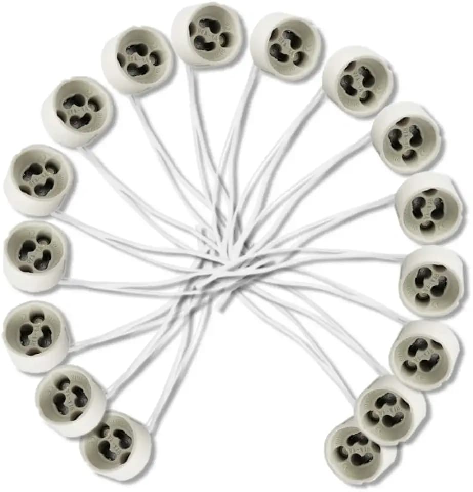 50 Pack GU10 Ceramic Socket Base Holder with 5.12 inch (13cm) Silicone Wire, Lamp Connector for LED, Halogen, and CFL Bulbs, Dimmable Light Socket for Ceiling and Track Fixtures