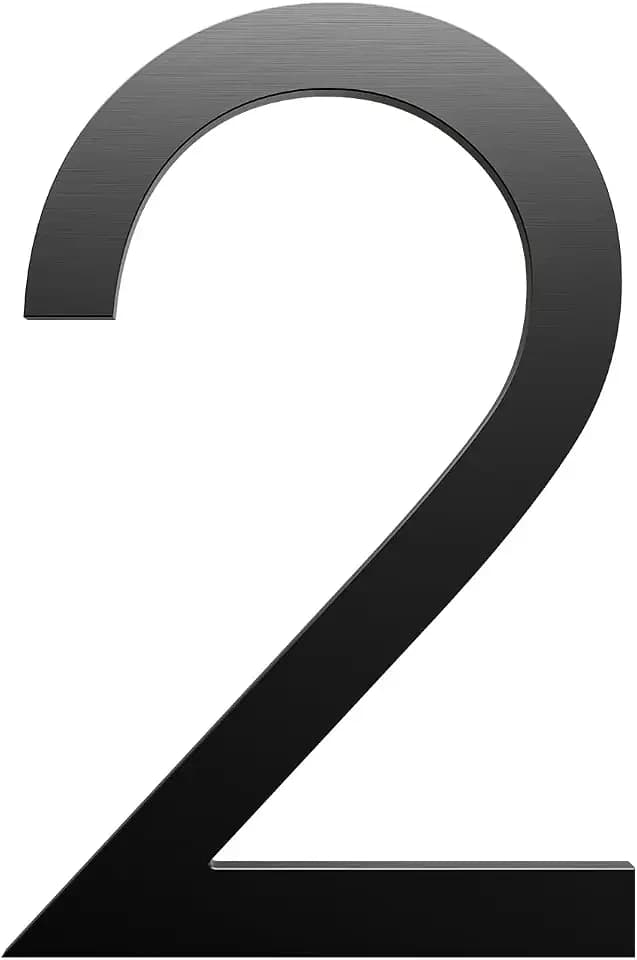 8 Inch Black House Number 2 for Outside – Modern Floating Address Numbers, Aluminum, Weather-Resistant & Rust-Proof, Easy to Install, Large Outdoor Address Numbers for Home, Office, and Street