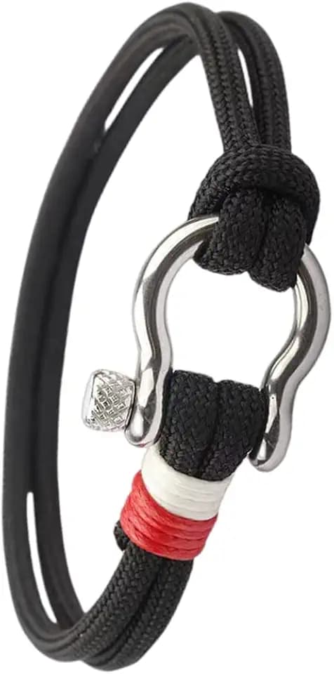 Mens Womens Nautical String Sailor Rope Wrap Bracelet Wristband Bangle Steel Screw Marine Anchor Shackles, Two-row