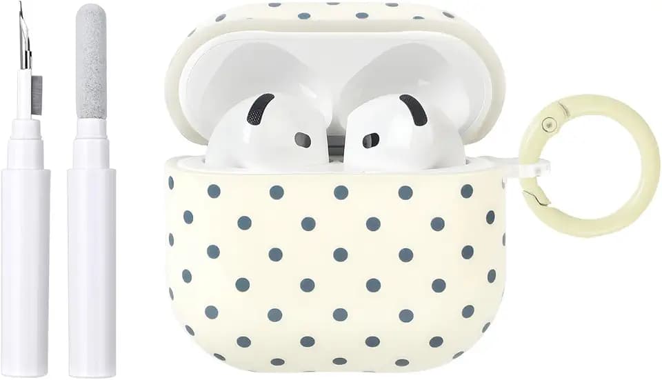 inewateri Compatible for Airpods 4 Case with Cleaner Kit Cute Polka Dot Aesthetics Design Shockproof Keychain Cover for Girls Woman-White Green