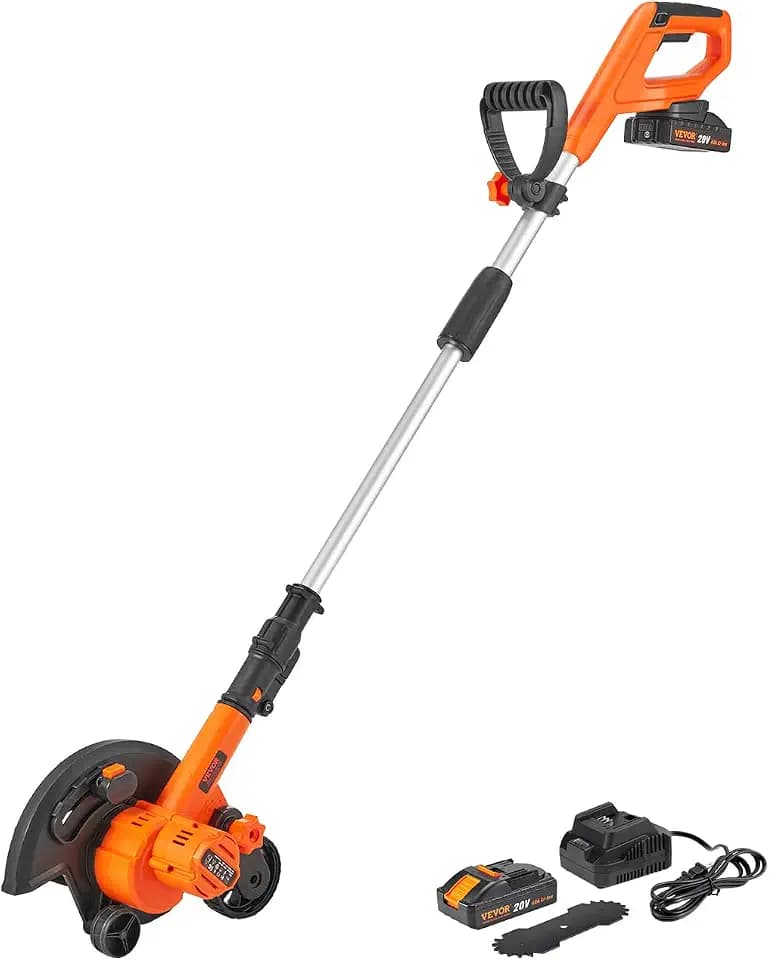VEVOR Lawn Edger, 9-inch Large Blade, 20 V Battery Powered Cordless Edger Lawn Tool with 3-Position Blade Depth, Adjustable Handle, with Battery and Charger, for Lawns, Driveways, and Sidewalk Edges