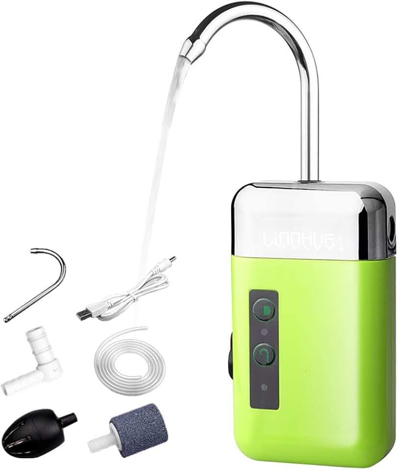 Lixada Tragbare Mini-Luftpumpe für den Außenbereich Luft-Sauerstoffpumpe mit Luftsteinrohr 3-in-1-Sensor USB-Aufladung Automatische 、Multifunktionale Sauerstoffpumpe LED-Beleuchtung zum Angeln