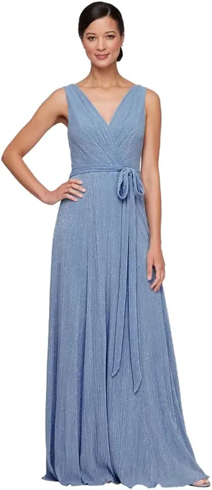 Alex Evenings Women's Sleeveless V-Neck Long A-line Dress, Elegant Formal Gown, Wedding Guest, Party Dress