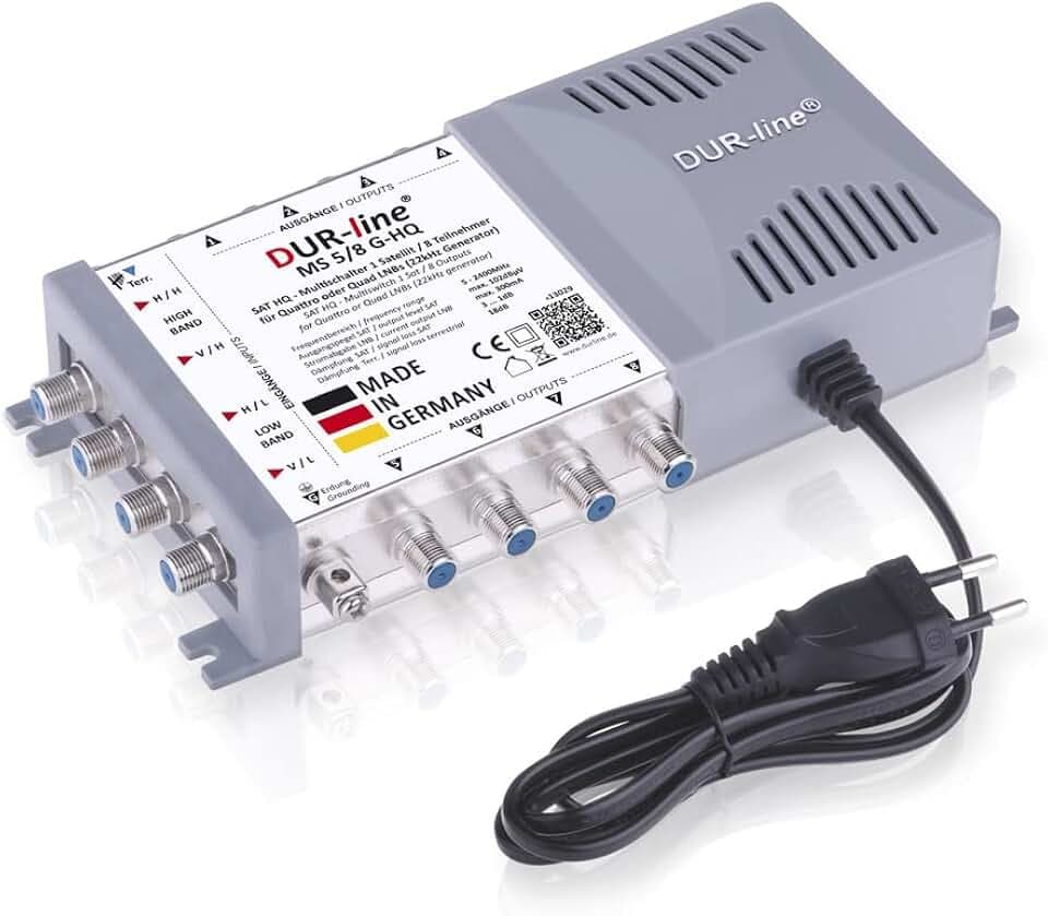DUR-line MS 5/8 G-HQ - Multischalter - Made in Germany - SAT Multischalter für 8 Teilnehmer/TV - stromspar Netzteil - Multiswitch, Matrix [Digital, HDTV, FullHD, 4K, 8K, UHD]