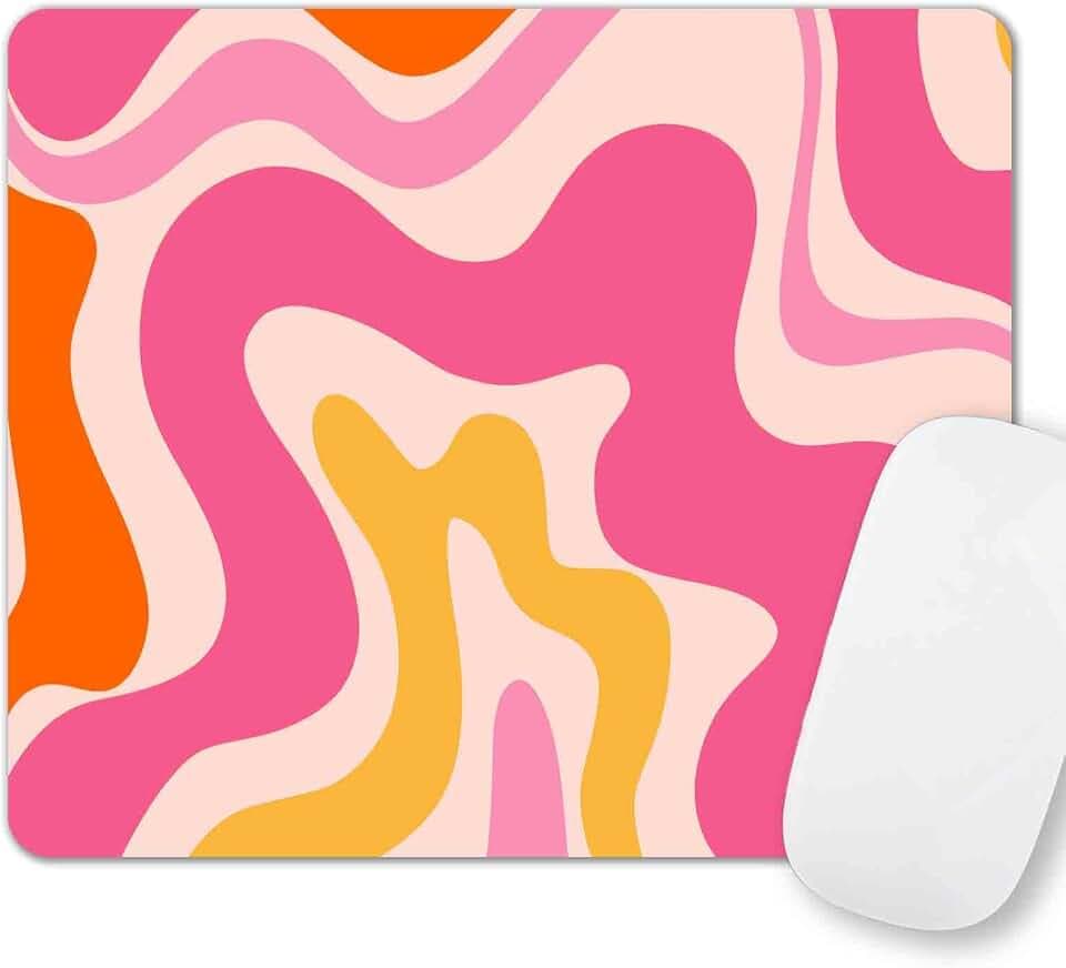 Small Mouse Pad, Rectangle Premium Texture Swirl Pattern Orange Computer Cute Mouse Pad Design, Women Mousepad Non-Slip Rubber Base for Office, Pink Abstract Wave