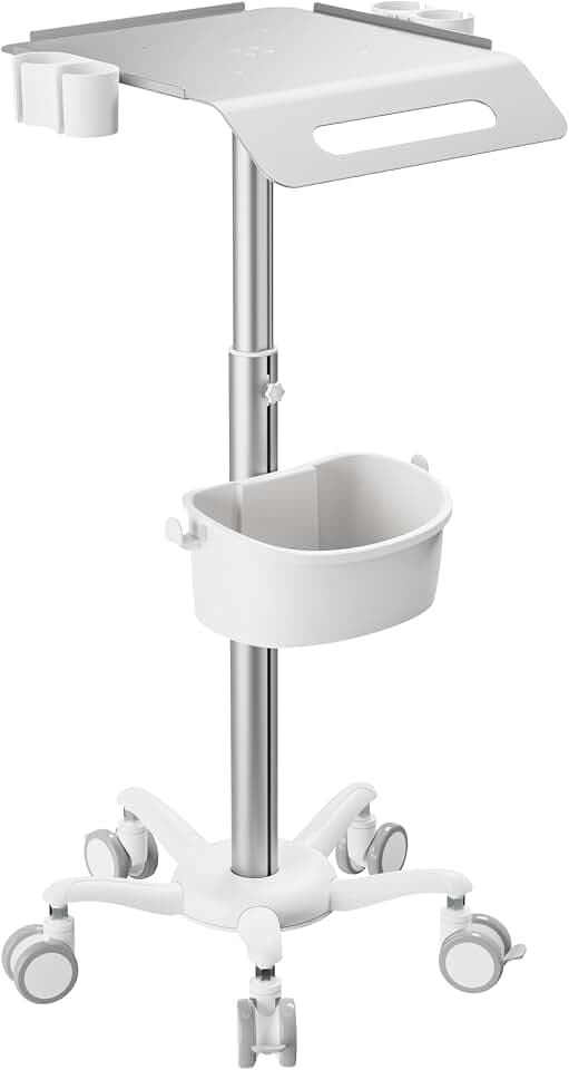 Mount Plus MB-C14 Medical Mobile Trolley with Wheels 33.1"-45.3" Height Adjustable Steel Dental Cart Rolling Ultrasound Lab Cart with 16.3"× 15.1" Large Tabletop | Scanner Holders