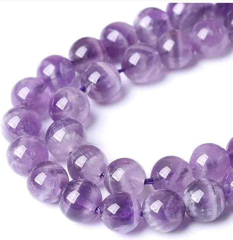 180 Stück Natürliche Edelstein Perlen Runde Edelsteinperlen mit Loch zum Schmuck Basteln Auffädeln DIY Armband Halsketten Schmuckherstellung (Amethyst-6mm)