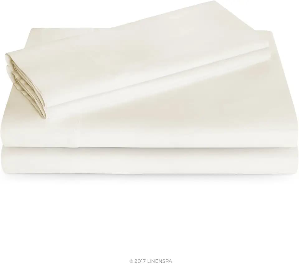 Linenspa Bettlaken-Set, Fadenzahl 600, ultraweich, Tiefe Taschen, Baumwollmischgewebe, Schlafsaal Essentials – Twin XL – Elfenbein