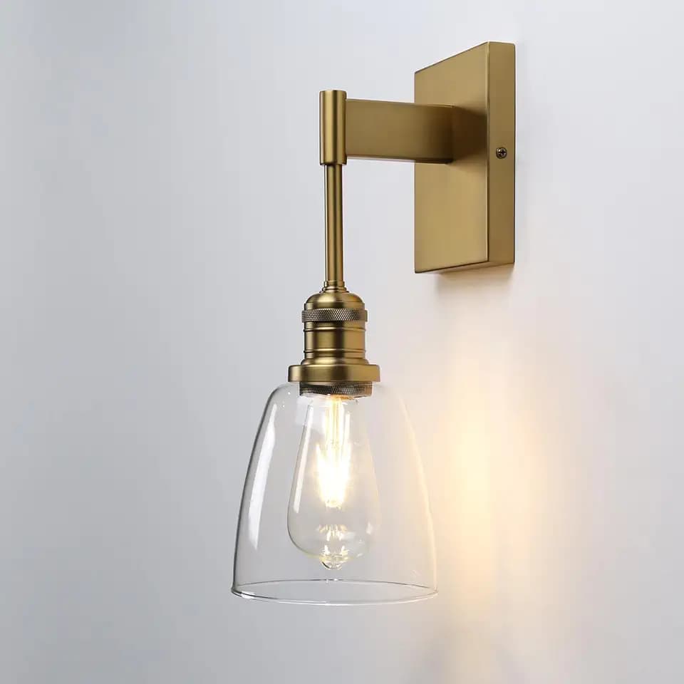 Yosoan Modern Vintage Bathroom Wall Sconce, 1-Light Industrial Fixture Light Indoor Vanity Lighting Hardwired with Retro Oval Cone Clear Glass for Kitchen Bedroom Loft Hallway Mirror Lamp(Antique)