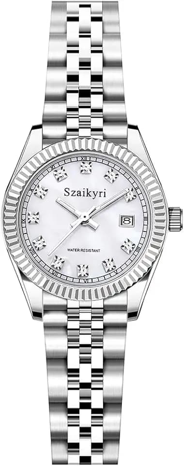 Szaikyri Classic Watch for Women with Solid Stainless Steel Band and Calendar Water Resistant