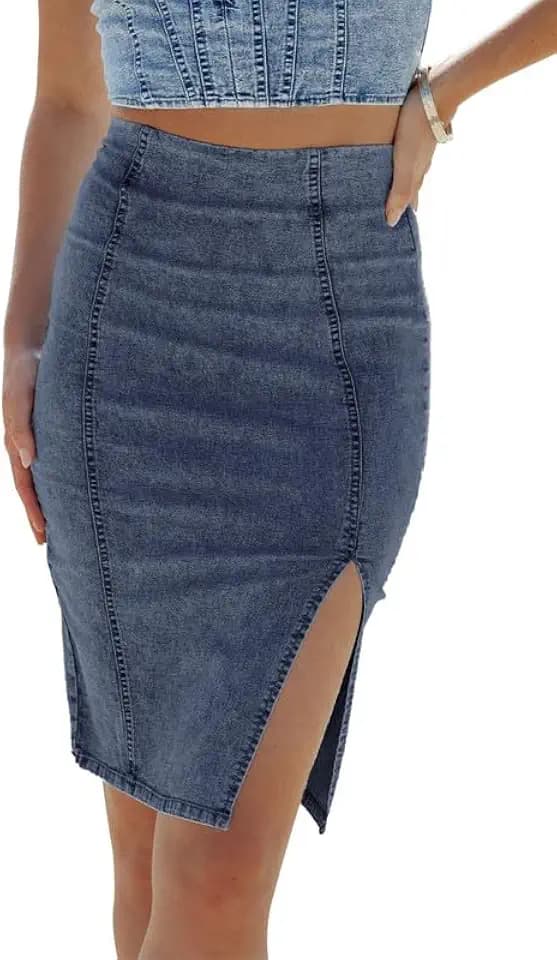 Alaster Queen Jeansrock für Damen, geteilter Rock, Bleistiftrock, hohe Taille, figurbetont, Jeansrock für Damen