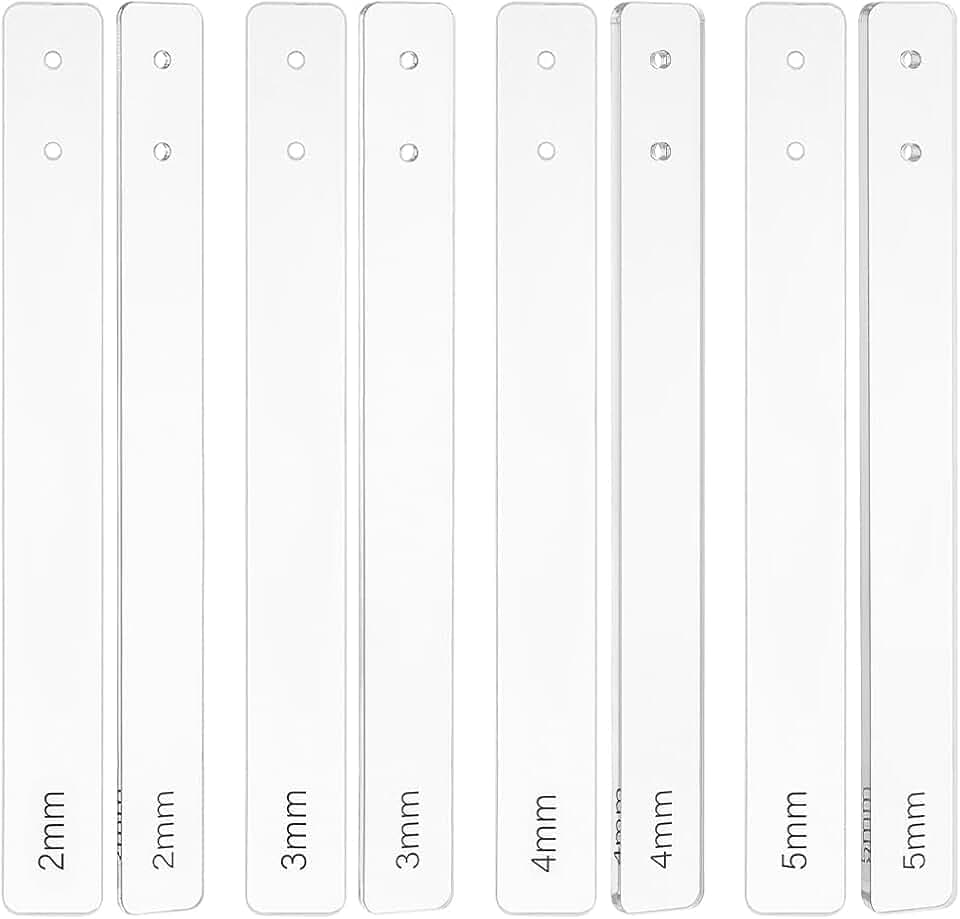 BENECREAT 8 Pcs 4 Sizes Clay Depth Guides, 2/3/4/5mm Acrylic Clay Thickness Guide Set, Clay Roller Guides with Hole for Polymer Jewelry Making Earrings
