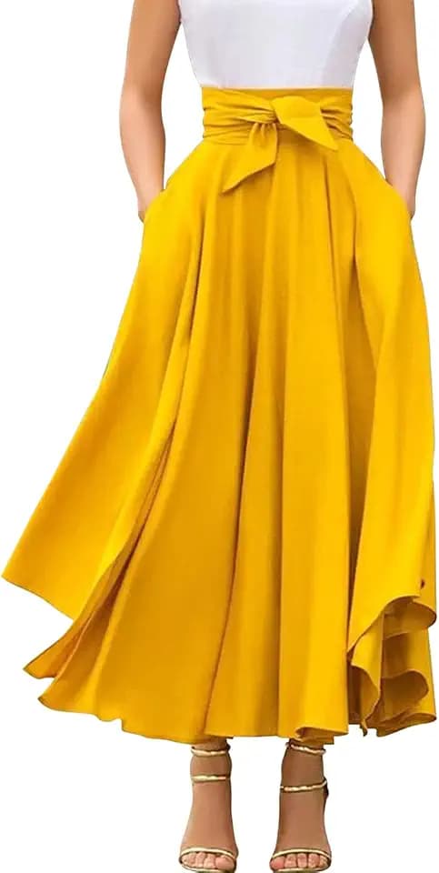 semen Damen Maxirock Hohe Taille Faltenrock A Linie Lang Swing Rock leicht Langer Sommerrock