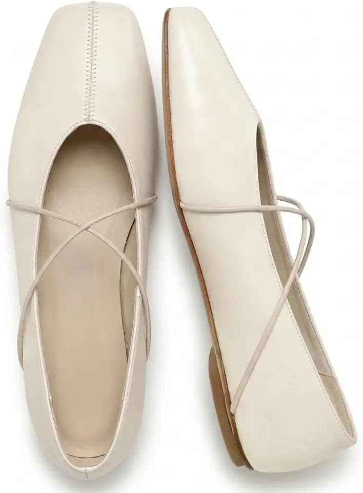 Women's Square Toe Ballet Flats Criss Cross Strap Slip On Mary Jane Shoes