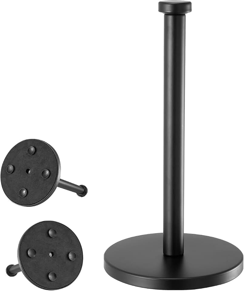 VEVOR Paper Towel Holder Countertop, Stainless Steel Kitchen Paper Towel Stand with Weighted Base and Suction Cups, Non-Slip Countertop Kitchen Paper Roll Holders for Kitchen Bathroom