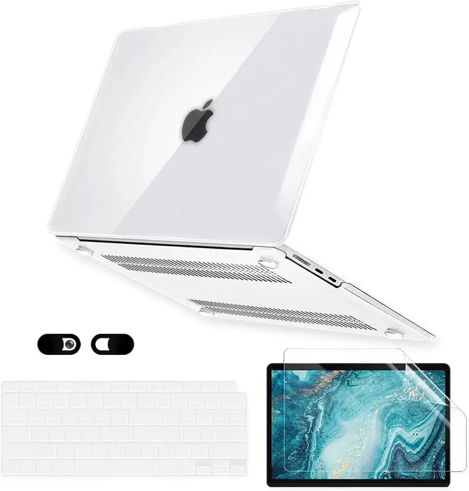 Case for MacBook Air 13-inch Laptop M5 M4 M3 M2 A3449 A3240 A3113 A2681 2026-2022 Release with Touch ID, 5 in 1 Plastic Hard Shell&Keyboard Cover&Screen Protector&Webcam Cover, Transparent